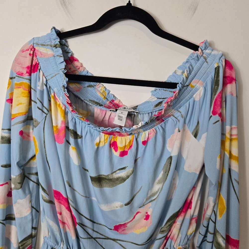 White House Black Market Light Blue Floral Off-Shoulder Blouse NWT - Picture 3 of 14
